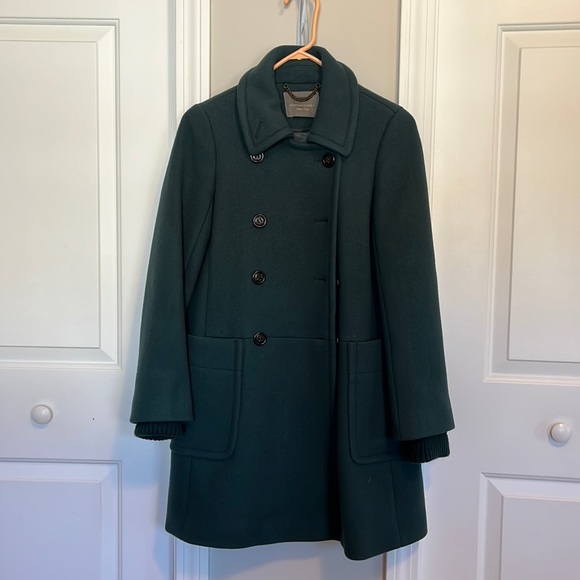 J. Crew womens dark green stadium cloth peacoat size 2 - Picture 1 of 6